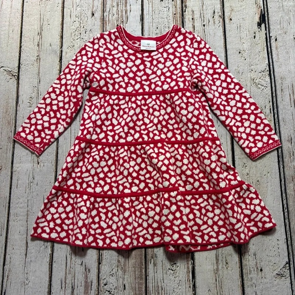 Hanna Andersson red white sweater dress 100 VGUC